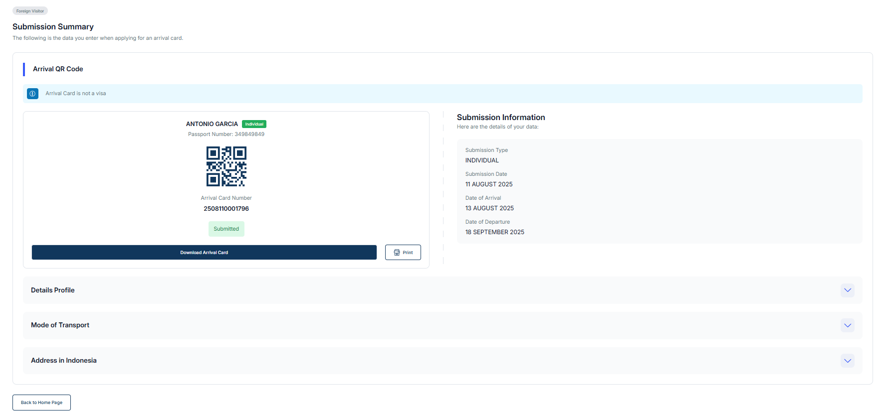 Indonesia arrival declaration form
